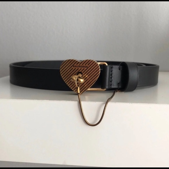 BALENCIAGA Gold Heart Lock & Key Leather Belt 75cm